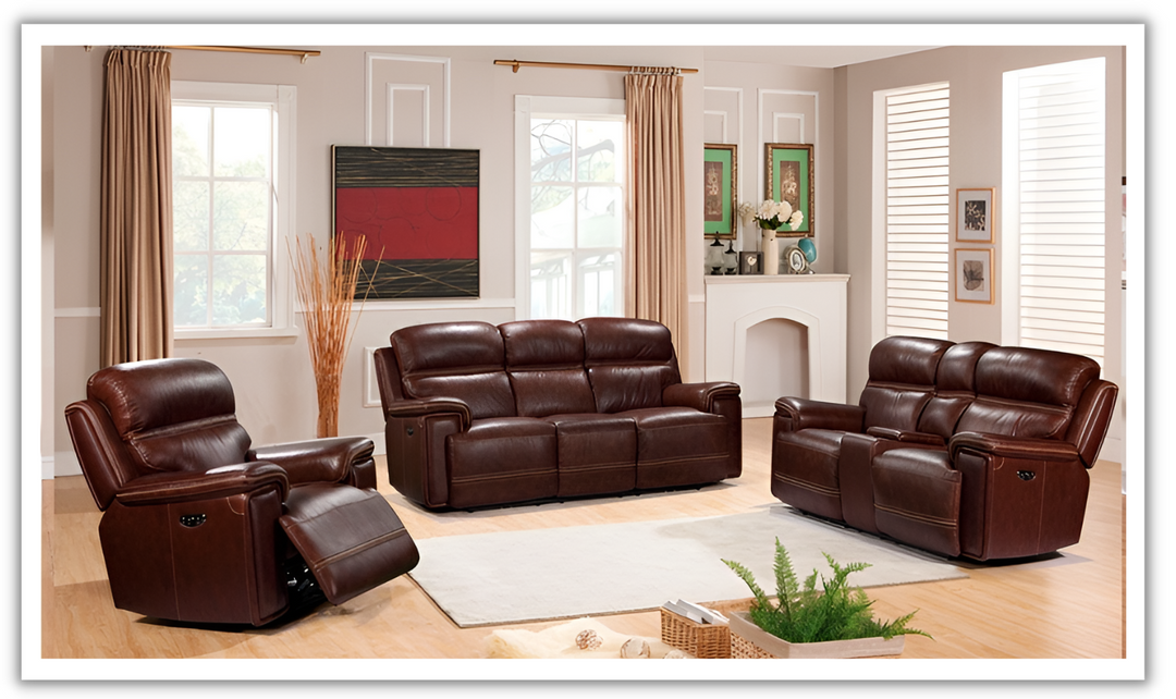 Leather Italia Fresno Brown Leather Power Recliner Living Room Set-Jennifer Furniture