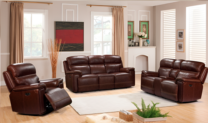 Leather Italia Fresno Brown Leather Power Recliner Living Room Set-Jennifer Furniture