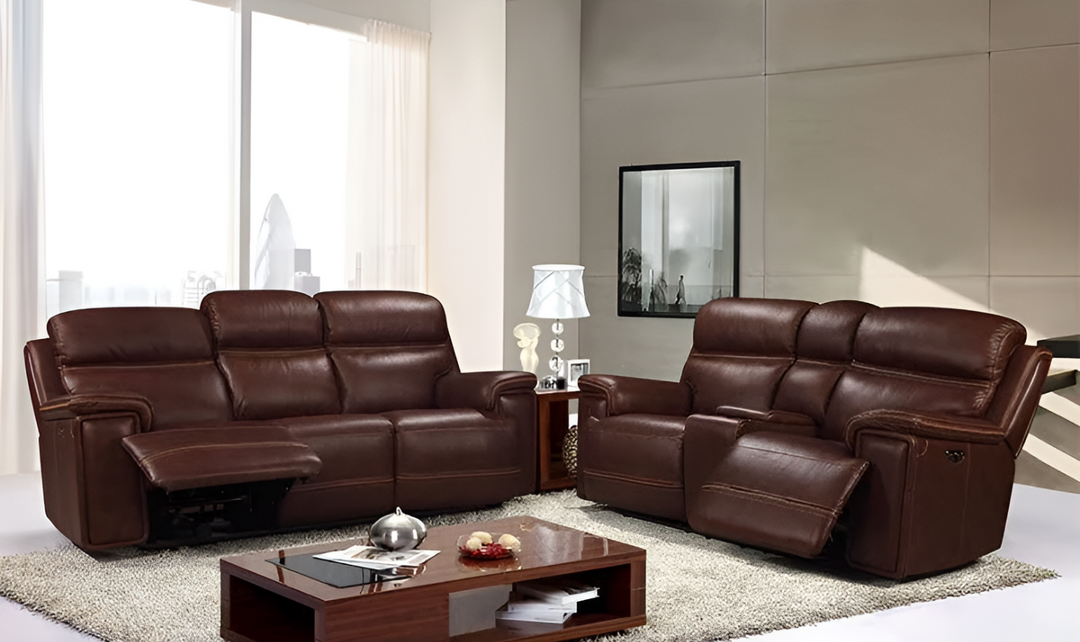 Leather Italia Fresno Brown Leather Power Recliner Living Room Set-Jennifer Furniture