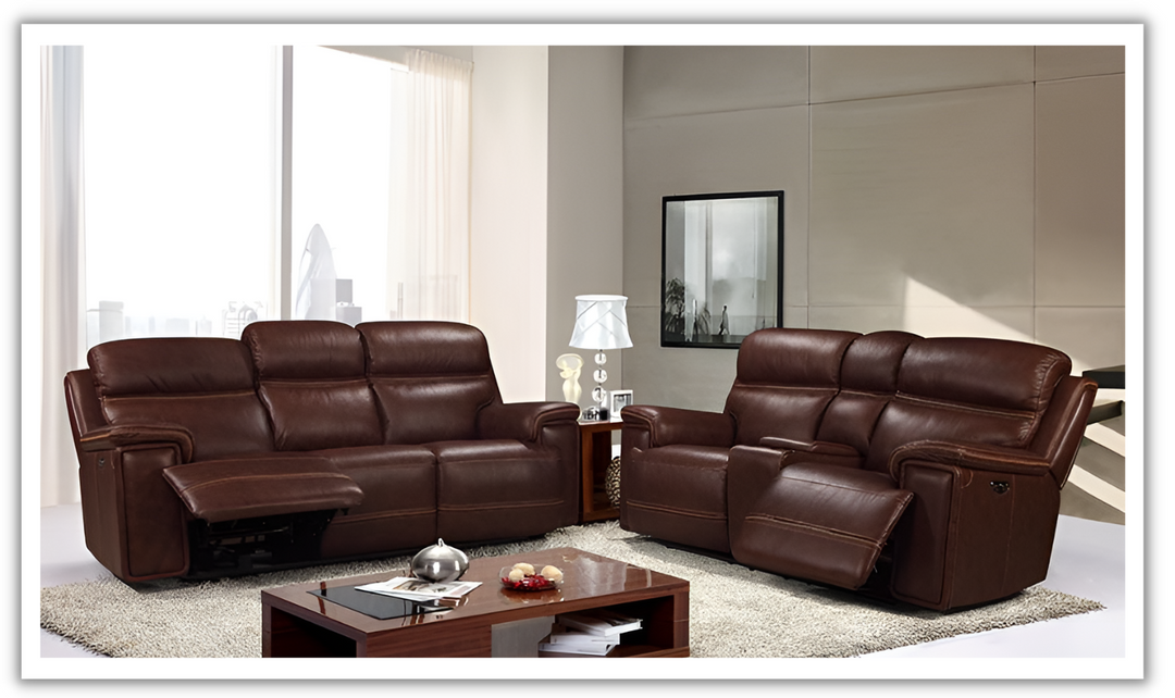  Leather Italia Fresno Power Reclining Sofa in Brown-Jennifer Furniture