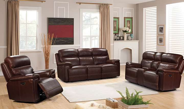  Leather Italia Fresno Power Reclining Sofa in Brown-Jennifer Furniture