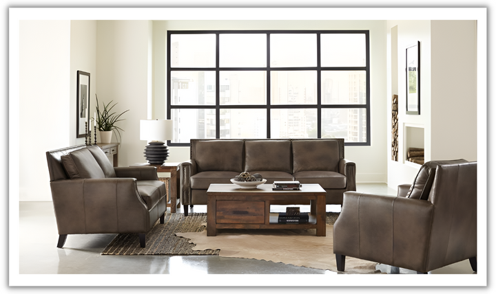 Leaton Brown Faux Leather Upholstered Living Room Set-Jennifer Furniture