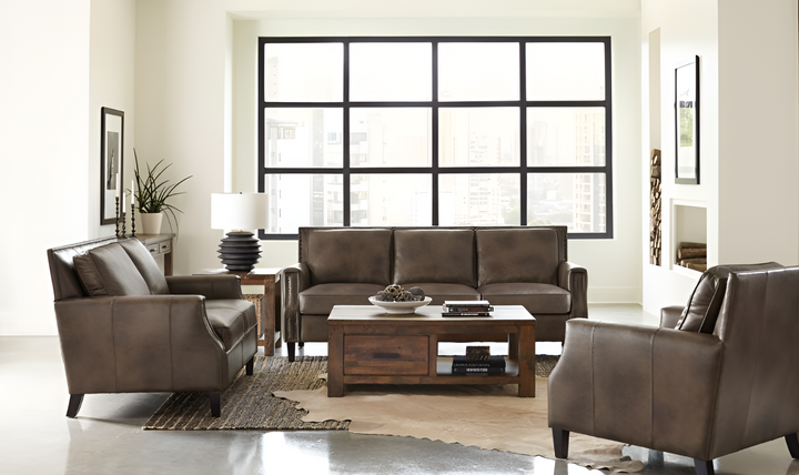 Leaton Brown Faux Leather Upholstered Living Room Set-Jennifer Furniture