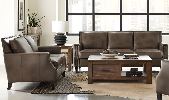 Leaton Brown Faux Leather Upholstered Living Room Set-Jennifer Furniture