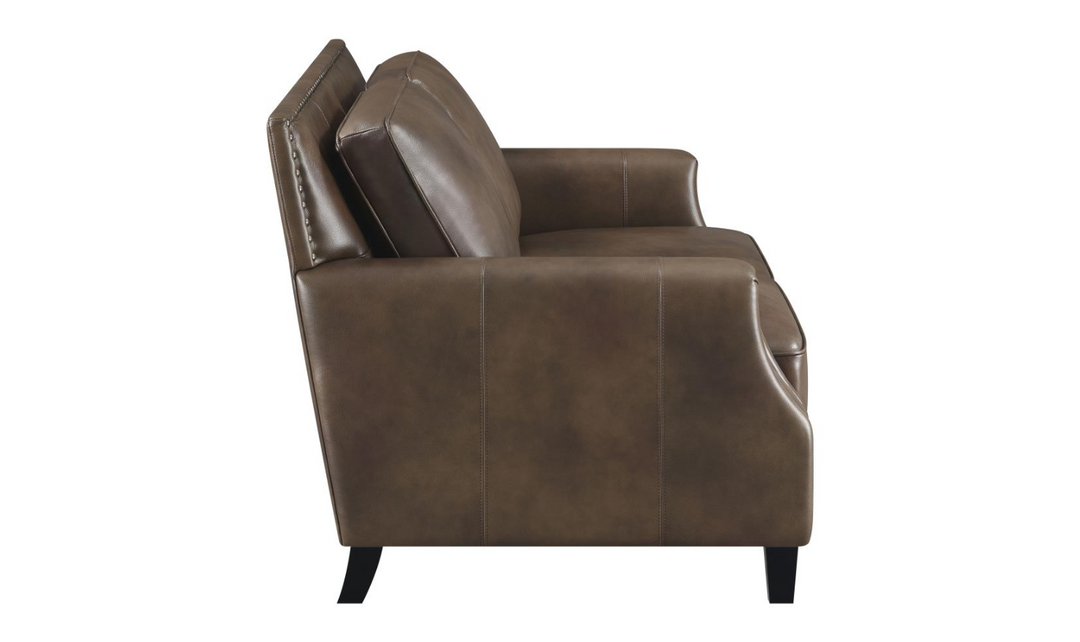 Leaton Brown Faux Leather Upholstered Living Room Set-Jennifer Furniture