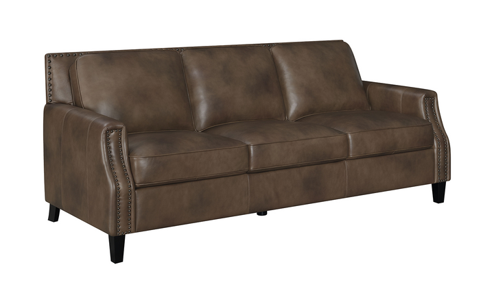 Leaton Upholstered Recessed Arm Sofa Brown Sugar-Jennifer Furniture