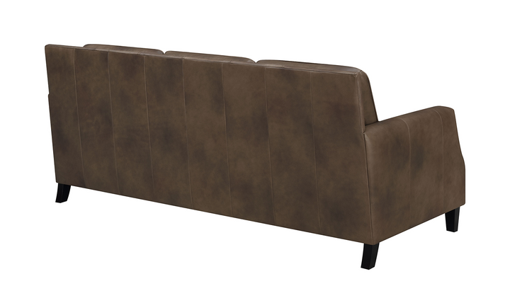 Leaton Upholstered Recessed Arm Sofa Brown Sugar-Jennifer Furniture