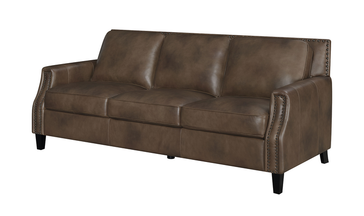 Leaton Upholstered Recessed Arm Sofa Brown Sugar-Jennifer Furniture