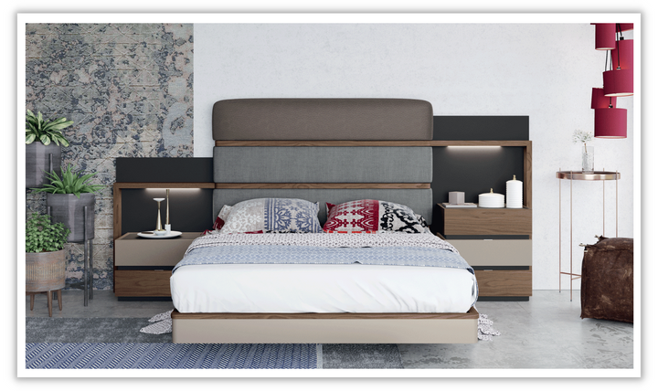 ESF Italia Leo Modern Bed with Upholstered Headboard (King / Queen)