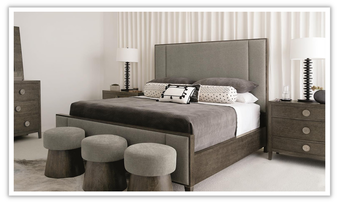 Bernhardt Linea Cerused Charcoal Upholstered Panel Bed