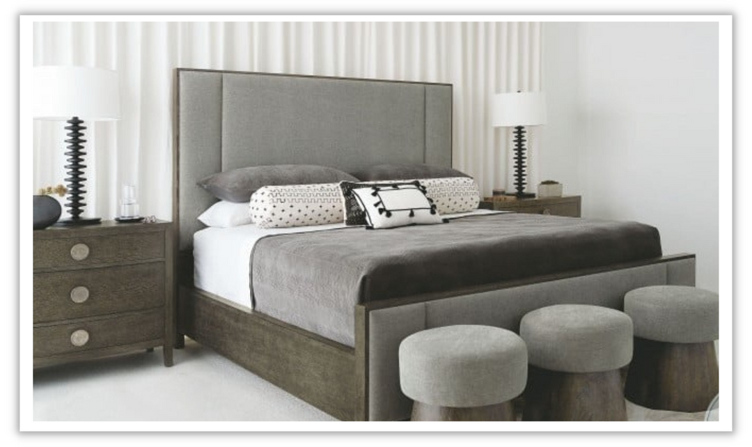 Bernhardt Linea Cerused Charcoal Upholstered Panel Bed