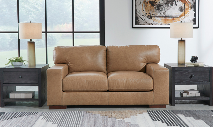 Lombardia Brown Leather Loveseat with Track Arms-Jennifer Furniture