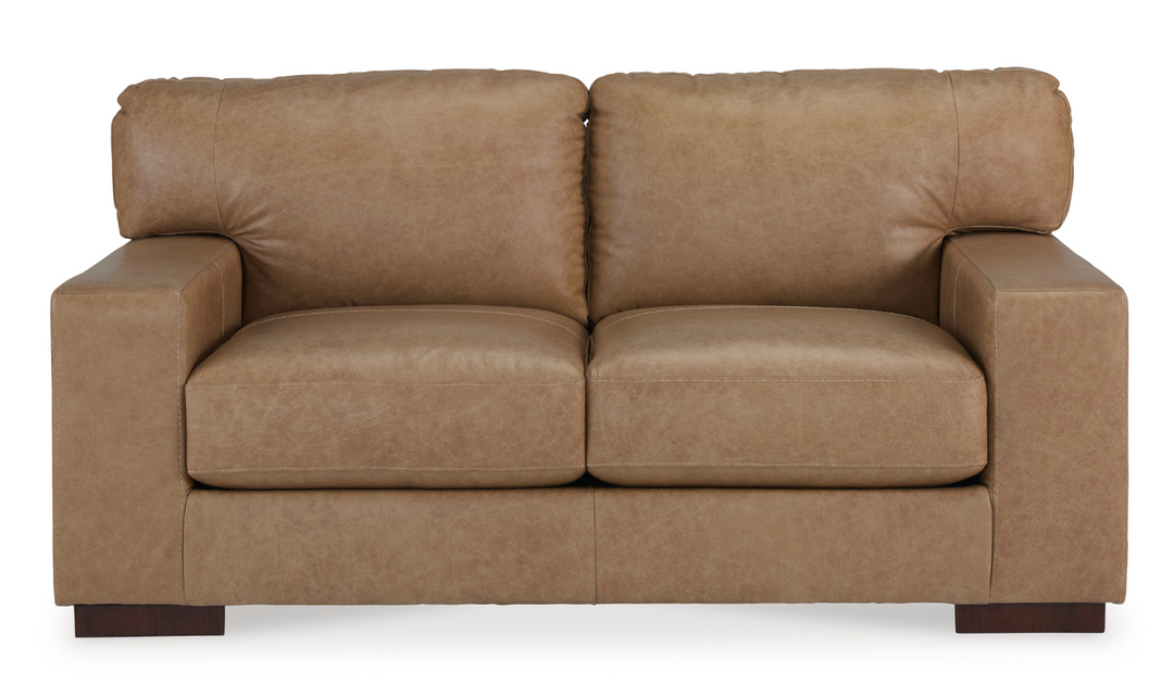 Lombardia Brown Leather Loveseat with Track Arms-Jennifer Furniture