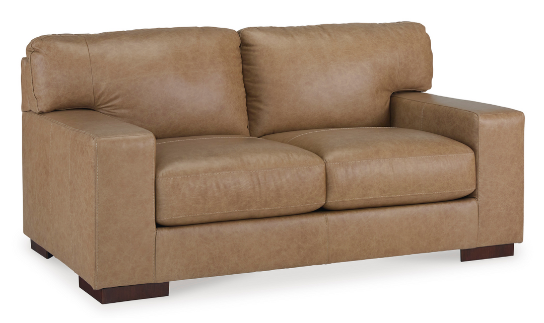 Lombardia Brown Leather Loveseat with Track Arms-Jennifer Furniture