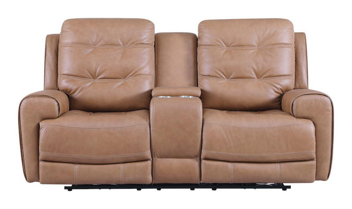 Leather Italia London Power Reclining Leather Console Loveseat in Brown