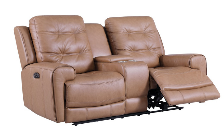 Leather Italia London Power Reclining Leather Console Loveseat in Brown