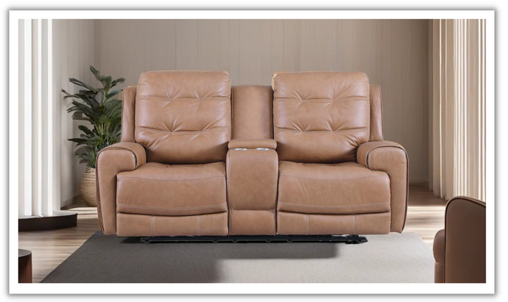 Leather Italia London Power Reclining Leather Console Loveseat in Brown