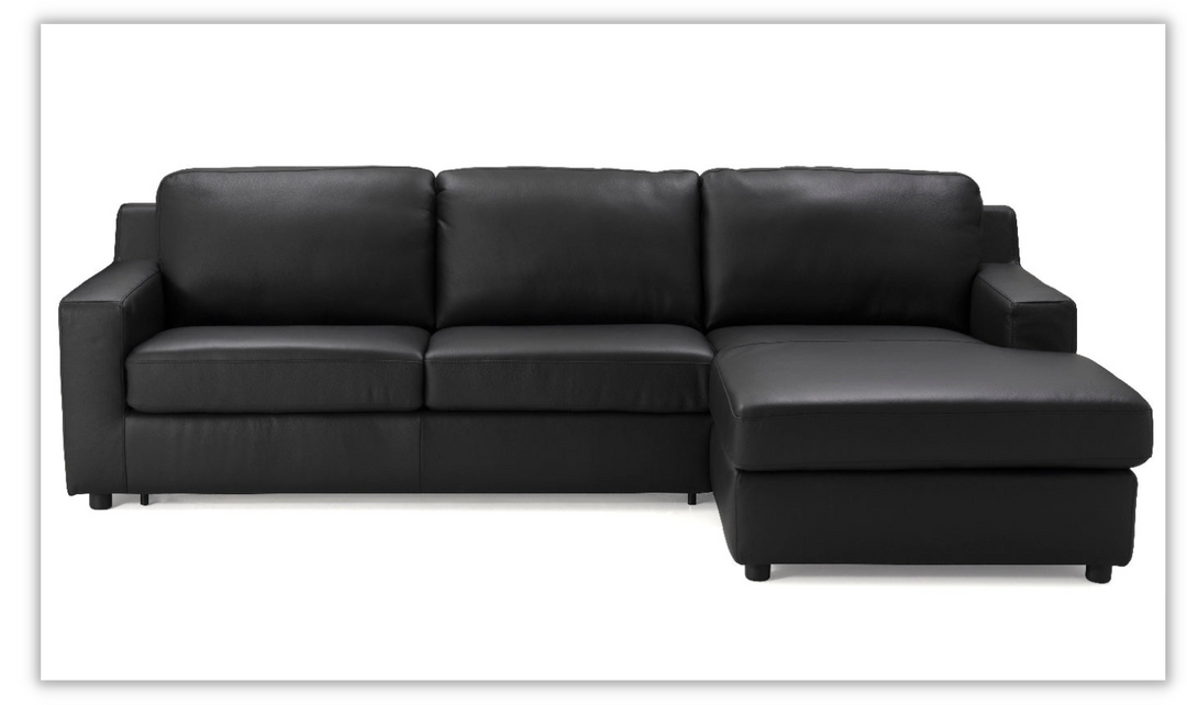 Jennifer Italia Lotus 3-Seater Premium Leather Sectional Sleeper Chaise in Black