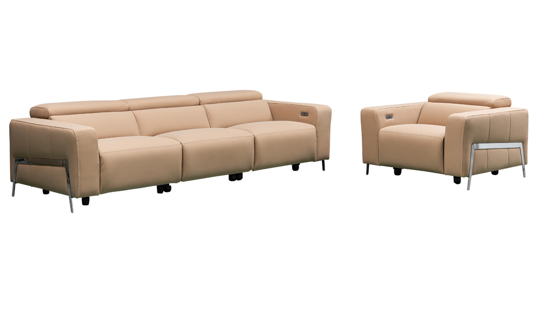 Luca 3 Seater Power Reclining Sofa in Camel With Power Headrest & Footrest