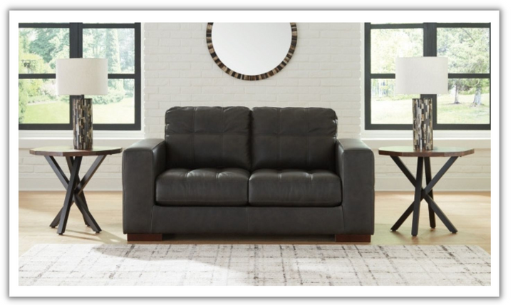 Ashley  Luigi Tufted Leather Cushions Arm Loveseat in Black