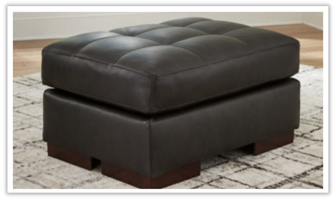 Luigi Black Leather Rectangle Ottoman