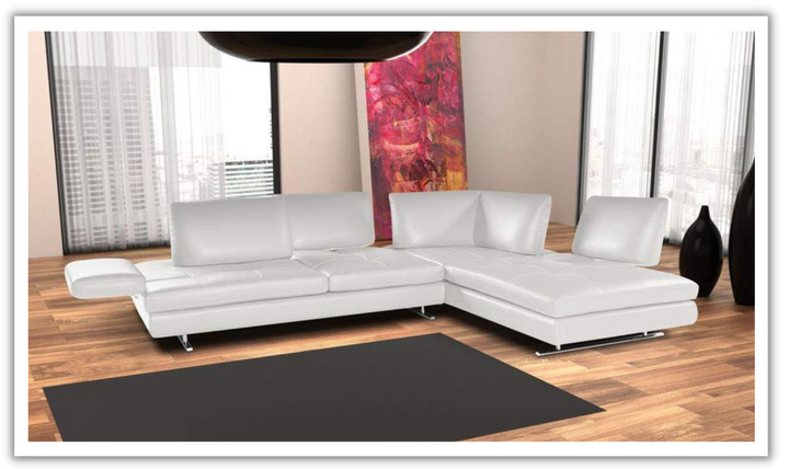 Nicoletti Italia Luna L-Shape Leather Chaise Sectional Sofa in Arctic White