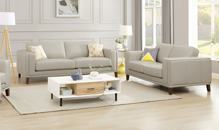 Lyon Leather Living Room Set In White