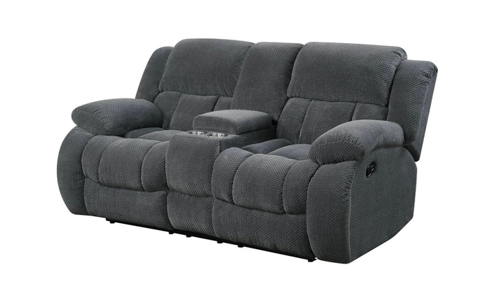 MOTION CHARCOAL LOVESEAT W/ CONSOLE Jennifer Furiture