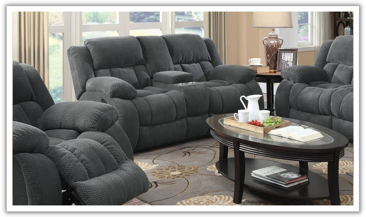 MOTION CHARCOAL LOVESEAT W/ CONSOLE Jennifer Furiture