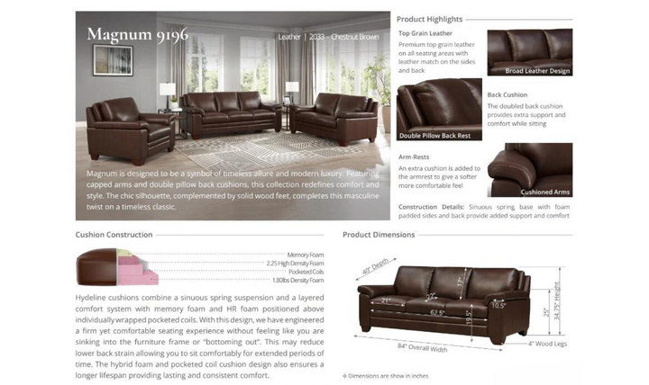 Magnum 2-Seater Leather Loveseat With Wooden Legs-Jennifer Furniture