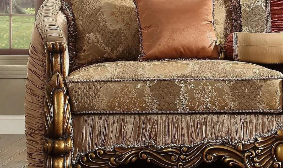 Maxime Fabric Sofa in Antique Gold Finish