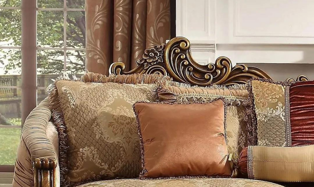 Maxime Fabric Sofa in Antique Gold Finish