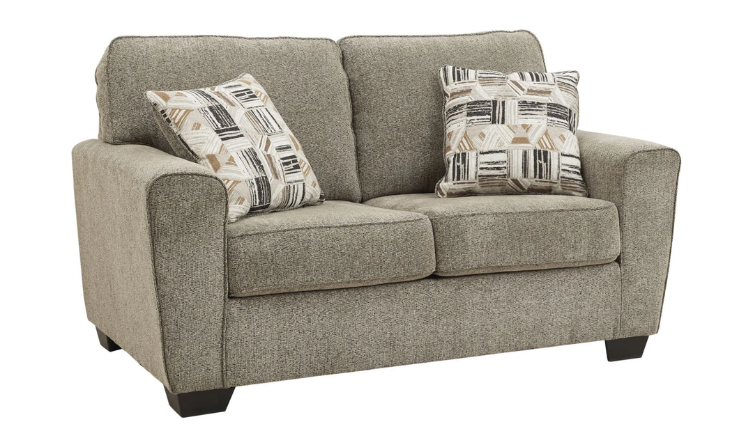 Ashley  McCluer Mocha Fabric Loveseat + 2 Throw pillows