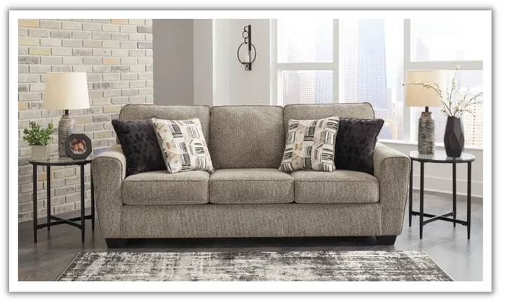 Ashley  McCluer 3-Seater Mocha Fabric Sofa With Faux Wood Leg Finish