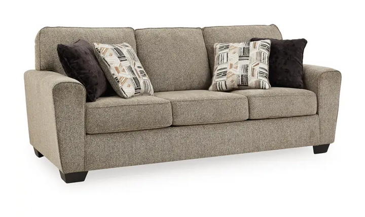 Ashley  McCluer 3-Seater Mocha Fabric Sofa With Faux Wood Leg Finish