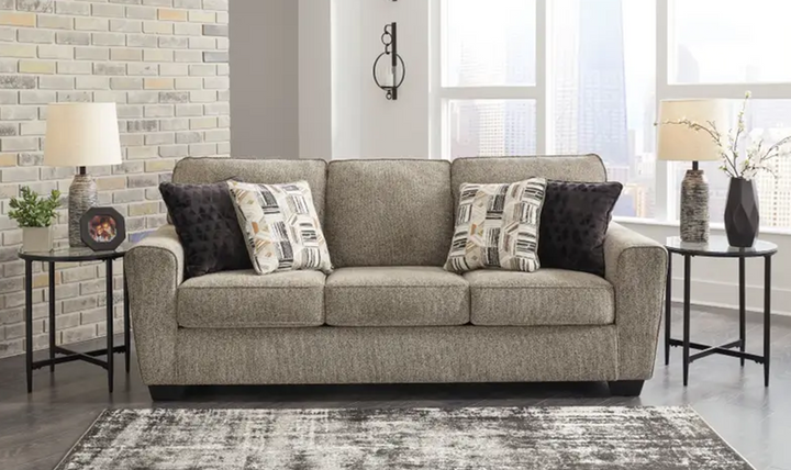 Ashley  McCluer 3-Seater Mocha Fabric Sofa With Faux Wood Leg Finish