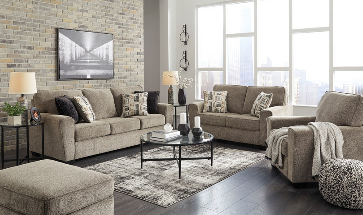 Ashley  McCluer 3-Seater Mocha Fabric Sofa With Faux Wood Leg Finish