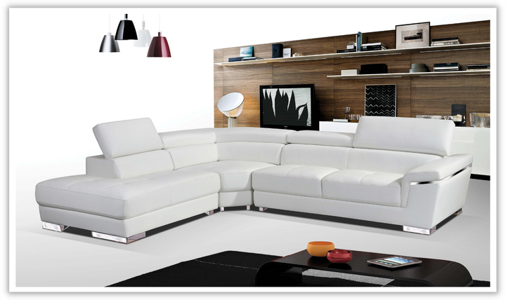 Mendola Sectional with Adjustable Headrest In White-jennifer