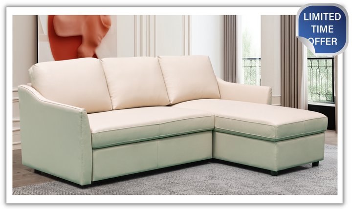 Merax L-Shape Full Sleeper Sectional Sofa with Storage Reversible Chaise in Ivory