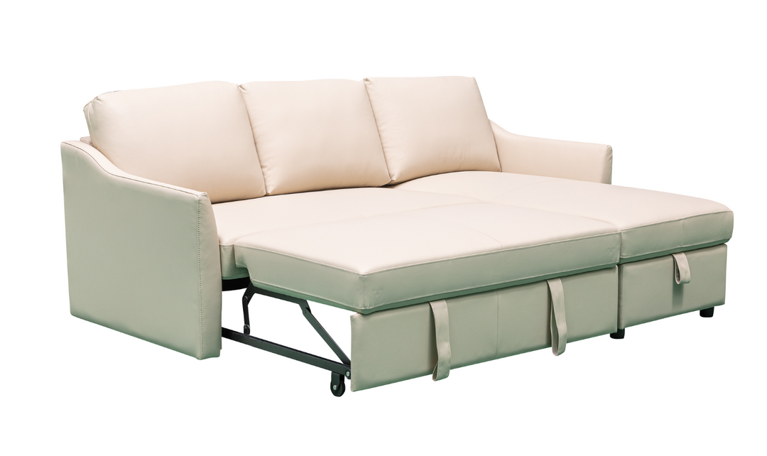 Merax L-Shape Full Sleeper Sectional Sofa with Storage Reversible Chaise in Ivory