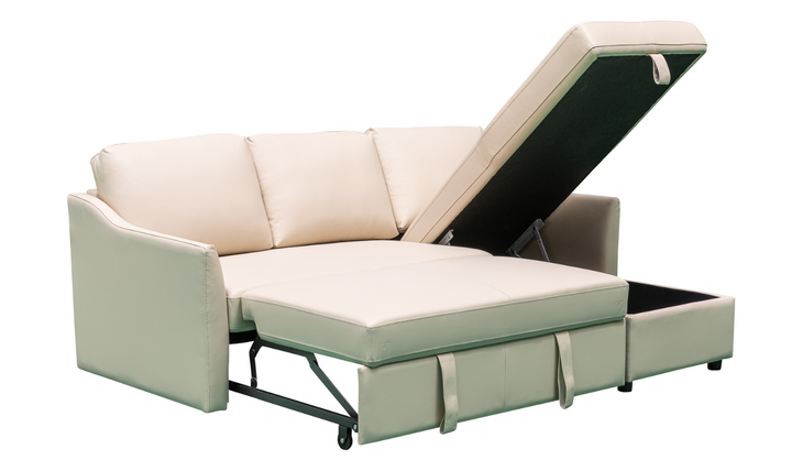 Merax L-Shape Full Sleeper Sectional Sofa with Storage Reversible Chaise in Ivory