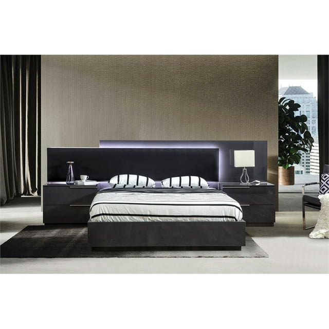 ModArte Warsaw Upholstered Headboard Bed With LED Backlight (King /Queen)