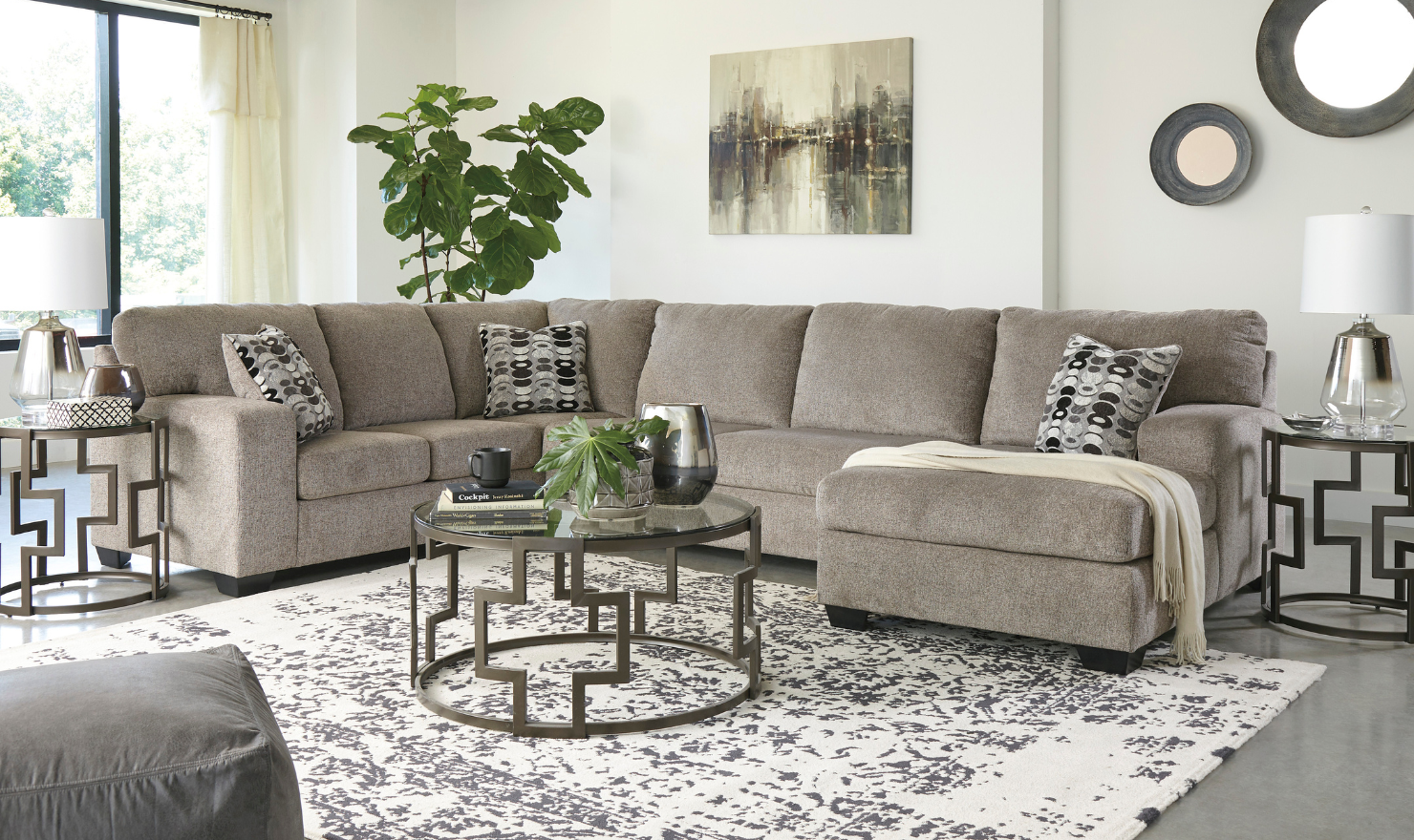 Modern Heritage Ballinasloe Fabric 3-Pieces U-Shaped Sectional Sofa-Jennifer Furniture