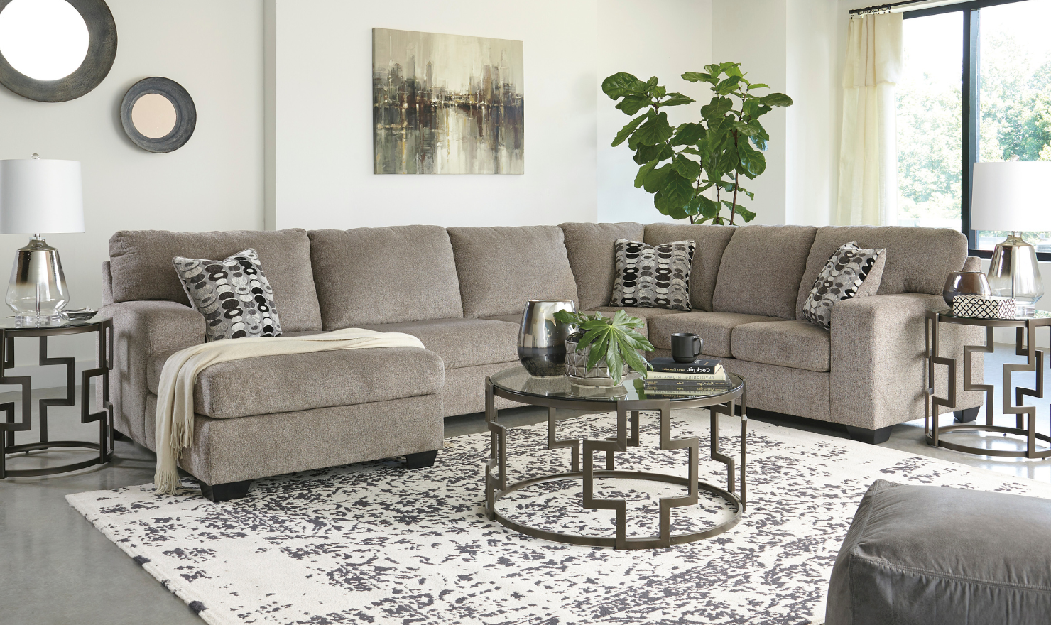 Modern Heritage Ballinasloe Fabric 3-Pieces U-Shaped Sectional Sofa-Jennifer Furniture