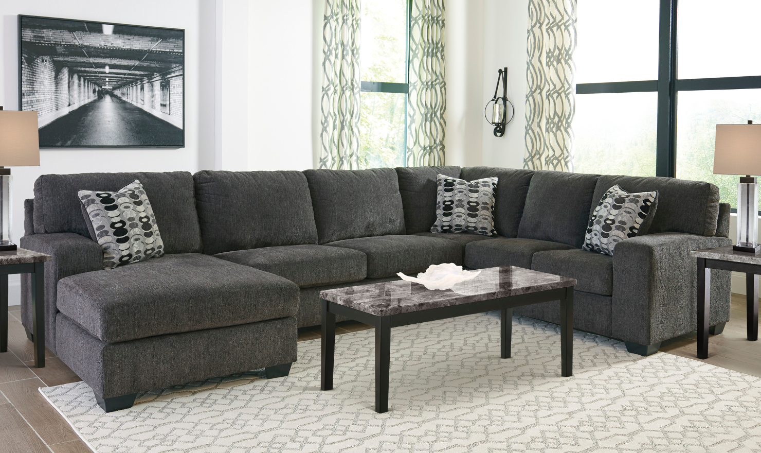 Modern Heritage Ballinasloe Fabric 3-Pieces U-Shaped Sectional Sofa-Jennifer Furniture