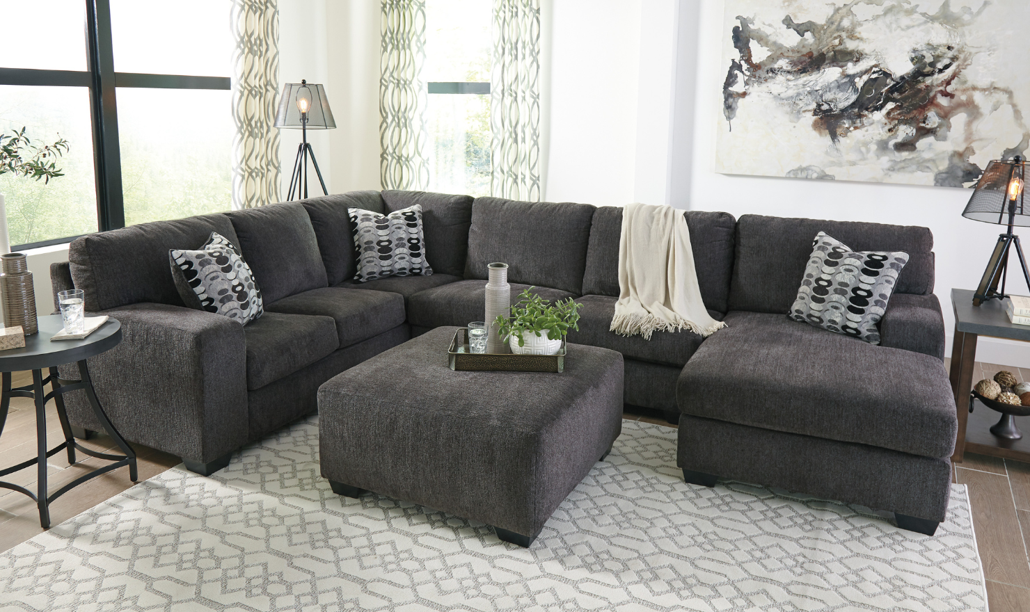 Modern Heritage Ballinasloe Fabric 3-Pieces U-Shaped Sectional Sofa-Jennifer Furniture