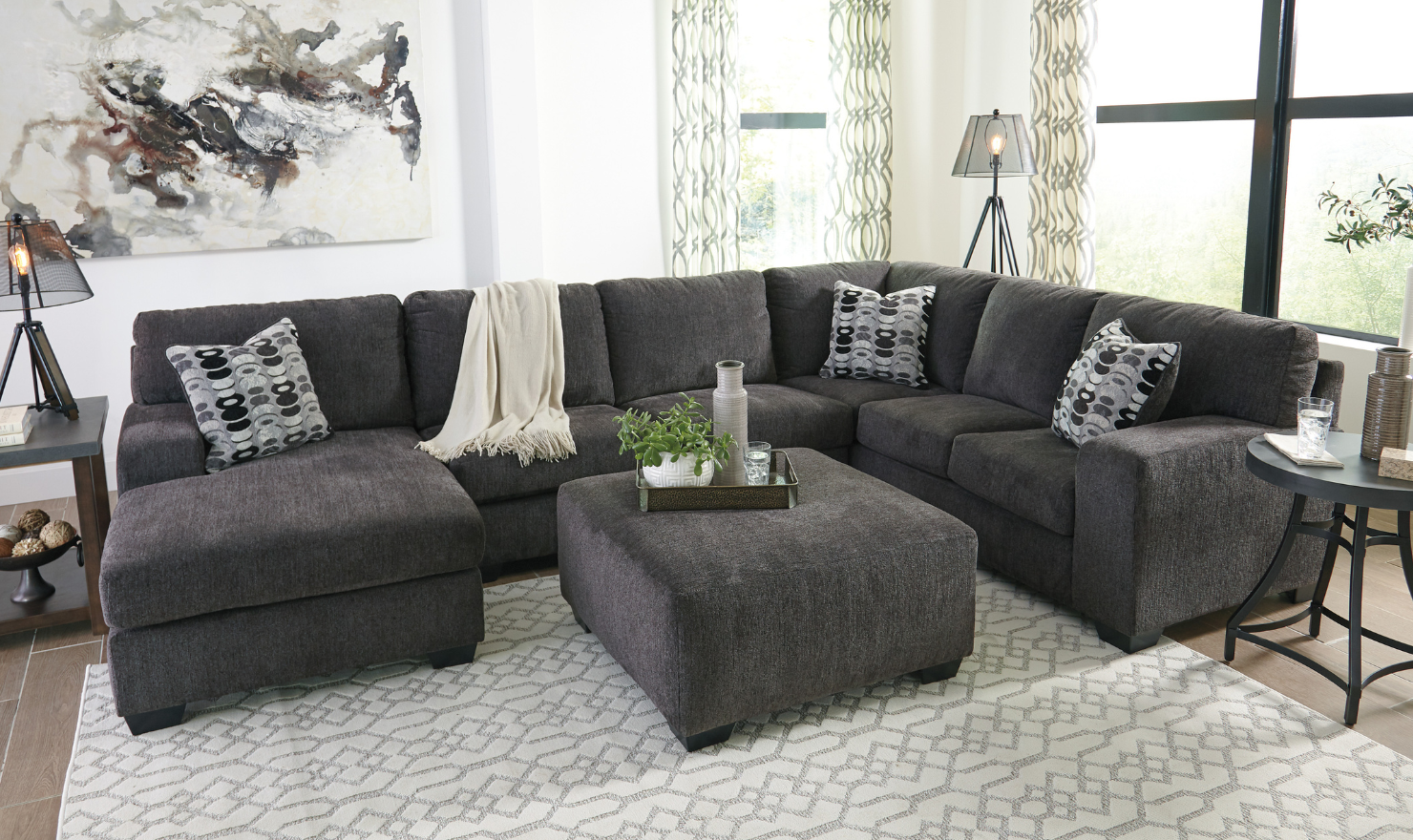 Modern Heritage Ballinasloe Fabric 3-Pieces U-Shaped Sectional Sofa-Jennifer Furniture