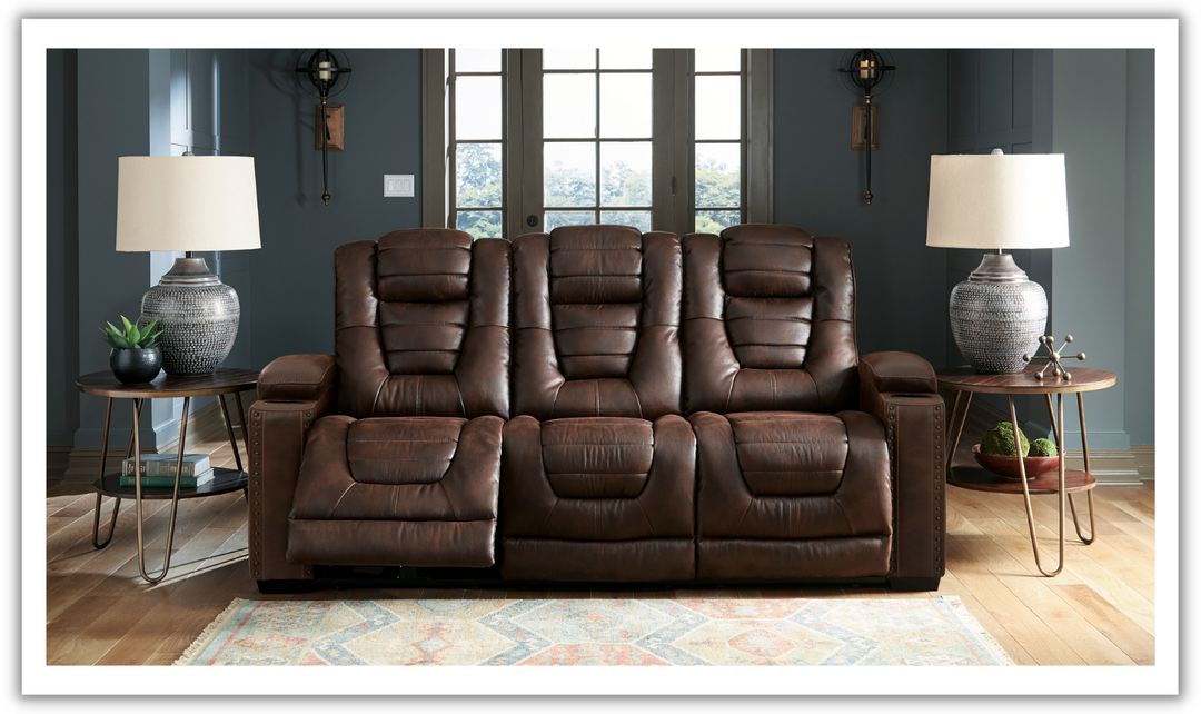 Modern Heritage Owner's Box 3-Seater Dual-Sided Power Reclining Sofa in Brown-Jennifer Furniture