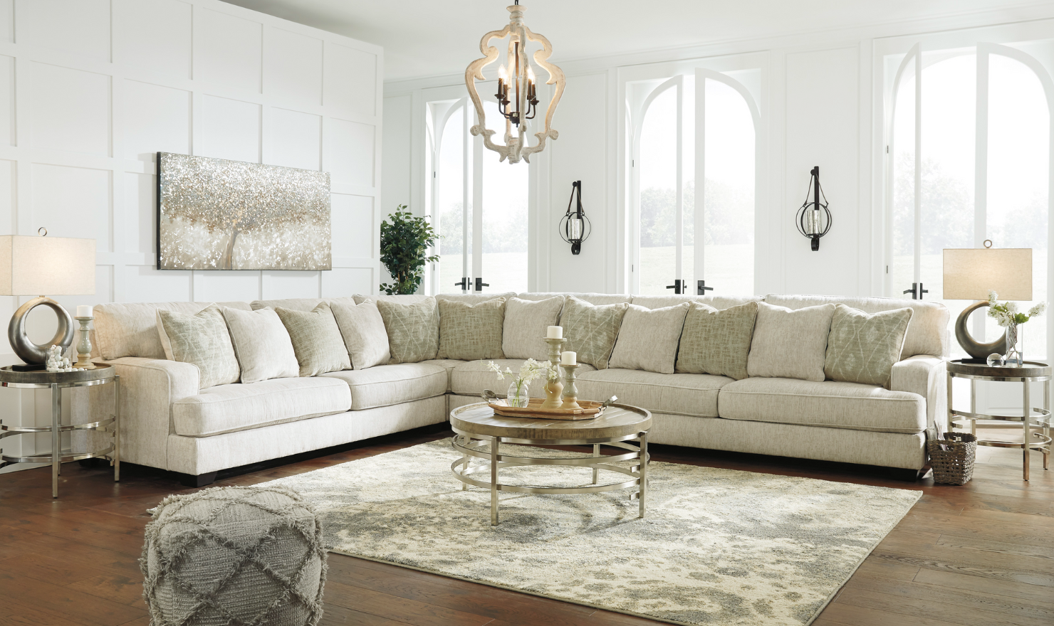 Modern Heritage Rawcliffe L-Shaped Parchment Fabric Sectional Sofa-Jennifer Furniture