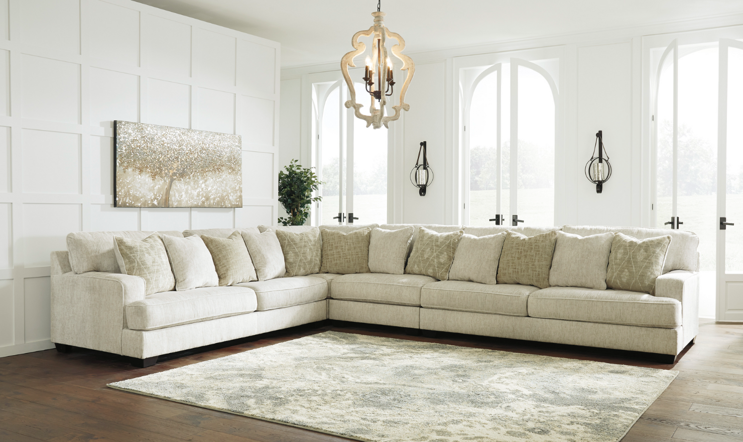 Modern Heritage Rawcliffe L-Shaped Parchment Fabric Sectional Sofa-Jennifer Furniture